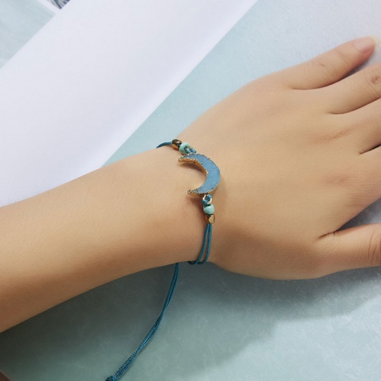 Picture of Braided Bracelets Light Blue Half Moon 28cm(11") long - 16cm(6 2/8") long, 1 Piece