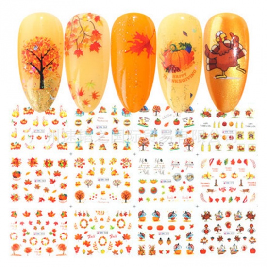 Image de Stickers d'ongles en Papier Forme Feuille Halloween Citrouille Multicolore, 1 Pièce