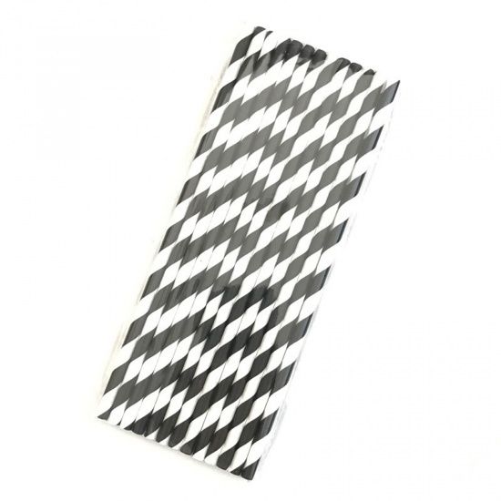 Picture of Drinking Straws Party Supplies Black Stripe 19.6cm, 1 Packet ( 25 PCs/Packet)