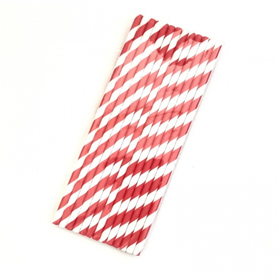 Picture of Drinking Straws Party Supplies Red Stripe 19.6cm, 1 Packet ( 25 PCs/Packet)