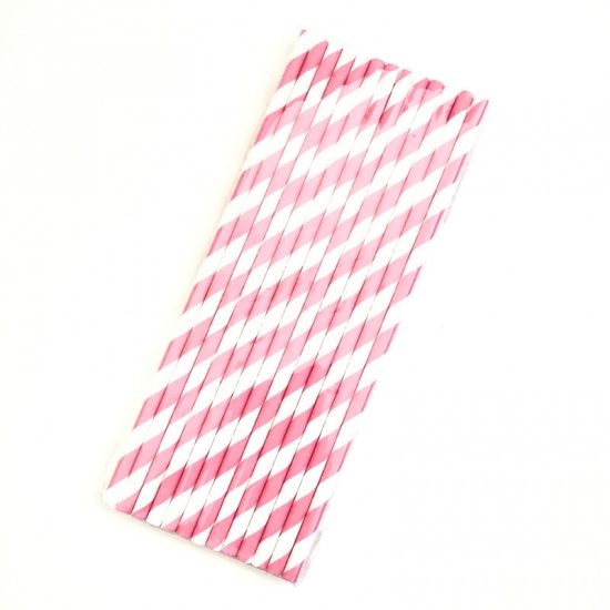 ストロー ピンク 縞模様 19.6cm、 1 パック ( 25 個/パック) の画像