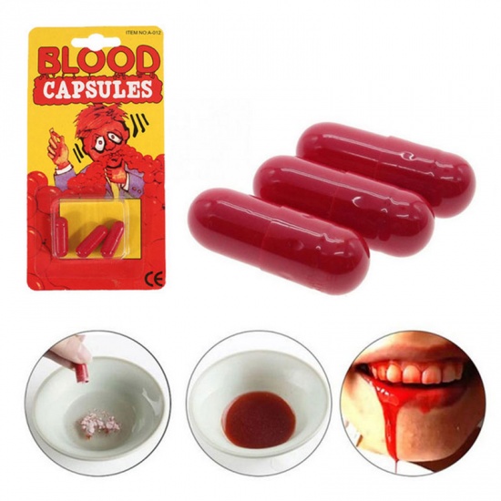 Immagine di Pillole di sangue falso in capsule Halloween Rosso 18mm x 6mm , 1 Serie ( 3 Pz/Serie)