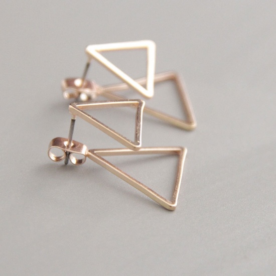 Picture of Copper Ear Post Stud Earrings Gold Plated Triangle 20mm 15mm, 1 Pair