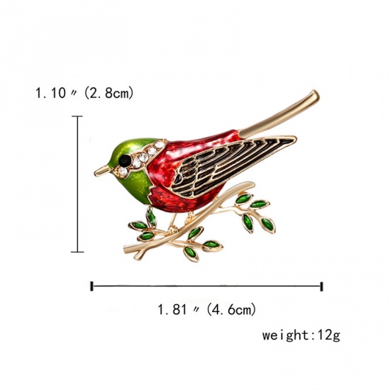 Picture of Pin Brooches Bird Animal Branch Multicolor Black & Clear Rhinestone 4.6cm x 2.8cm, 1 Piece