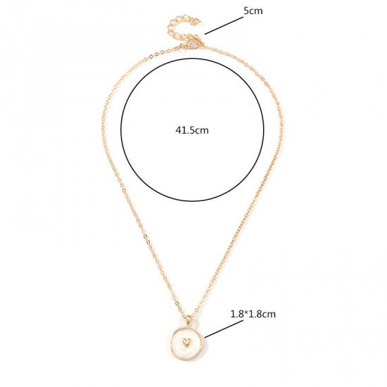 Picture of Necklace Gold Plated White Round Heart Enamel 41.5cm(16 3/8") long, 1 Piece