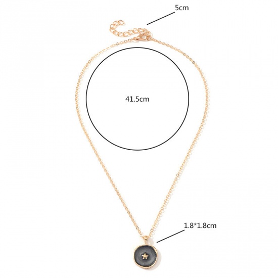 Picture of Necklace Gold Plated Black Round Star Enamel 41.5cm(16 3/8") long, 1 Piece