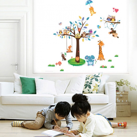 Immagine di Multicolor - Foresta animale scimmia giraffa Adesivo murale Materiale PVC Gufo fai da te Adesivi murali per adesivo camera da letto decorazione camera da letto per bambini