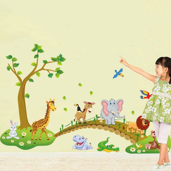Immagine di Multicolor - Forest Animal Cartoon Adesivi murali scuola materna per camerette Decorazioni per la casa Carta da parati fai da te Decalcomanie d'arte Decorazioni per la casa della scuola materna