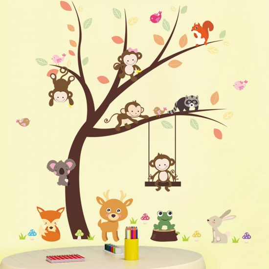 Picture of Multicolor - Forest monkey bear jungle, wild animals, children's room, green wall sticker decoration can be removed