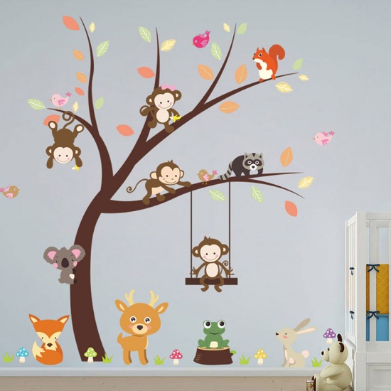 Picture of Multicolor - Forest monkey bear jungle, wild animals, children's room, green wall sticker decoration can be removed