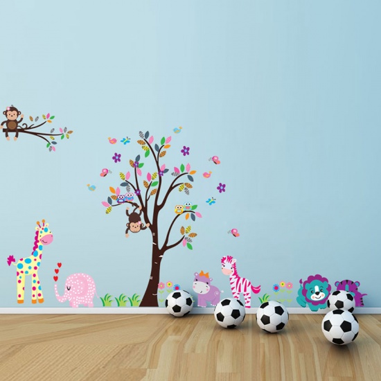 Immagine di Multicolor - Simpatici animali cartoon Foresta Adesivi murali vivaio Camera dei bambini Adesivi murali albero decorativo Decorazioni murali