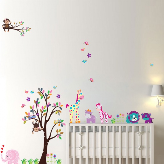 Picture of Multicolor - Cute Animal Cartoon Forest Nursery Wall Stickers Children's Room Decorative Tree Wall Stickers Wall Décor