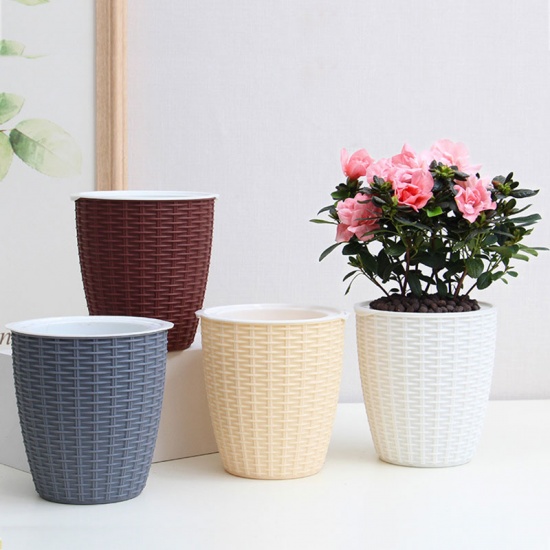 Picture of White - Style3 Imitation Rattan Automatic Water Absorption With Cotton Rope Lazy Flower Pot Household Creative Plastic Balcony Flower Pot