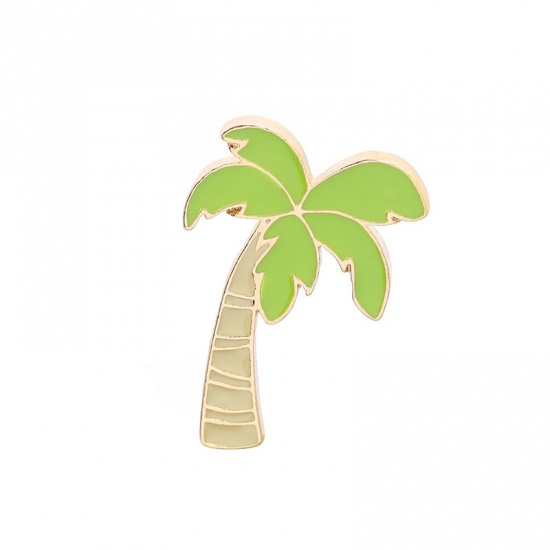 Picture of Pin Brooches Coconut Palm Tree Green 3.7cm x 2.3cm, 1 Piece