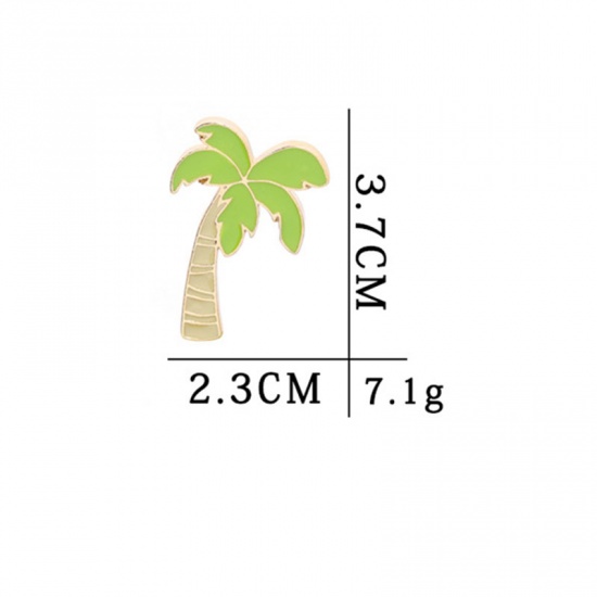 Picture of Pin Brooches Coconut Palm Tree Green 3.7cm x 2.3cm, 1 Piece