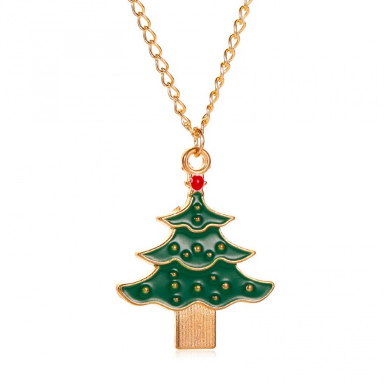 Изображение Ожерелья Позолоченный Красный & Зеленый Рождественская елка С Эмалью 50см длина, 1 ШТ