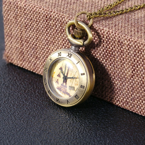 Picture of Pocket Watches Eiffel Tower Bronzed Round Pattern Battery Included 47cm long, 1 Piece