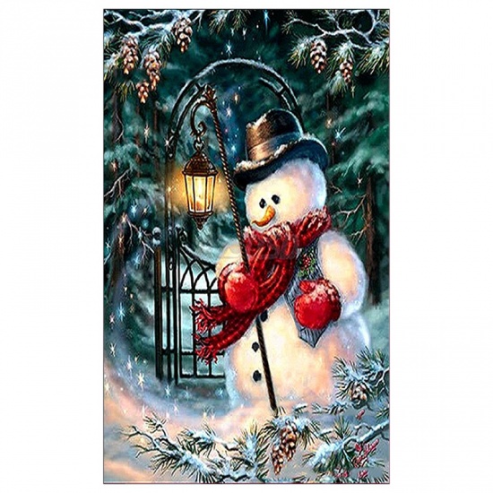 刺繍 DIY キット ダイヤモンド絵画ラインストーン 長方形 多色 クリスマス雪だるま 30cm x 20cm、 1 セット の画像