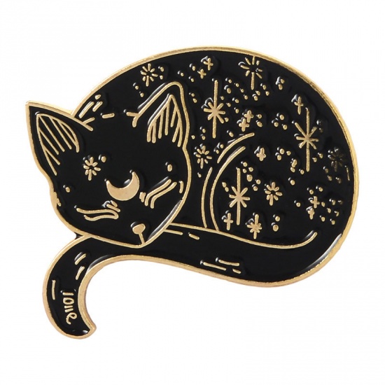 Bild von Brosche Katze Golden Emaille 28mm x 28mm, 1 Stück