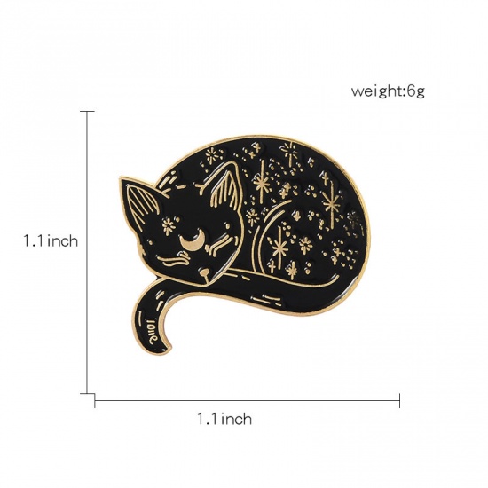 Picture of Pin Brooches Cat Animal Golden Enamel 28mm x 28mm, 1 Piece