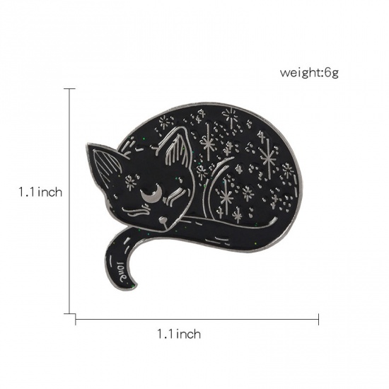 Picture of Pin Brooches Cat Animal Silver Enamel 28mm x 28mm, 1 Piece