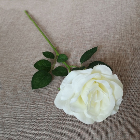 Picture of White 1pcs 50cm artificial Rose Flowers Single Long Stem Bouquet Beautiful Simulation Flower For Home Party Wedding Decoration