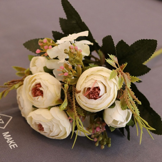 Bild von Weiß - Style4 8 Köpfe Kamelie Simulationsblumensträuße Für Hochzeitsdekoration Tea Rose Floral Home Decor Künstliche Blumen