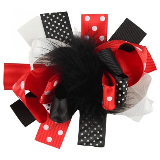 Immagine di Nero e rosso: fermagli per capelli in piuma per bambini con fiocco accessori per capelli per bambini