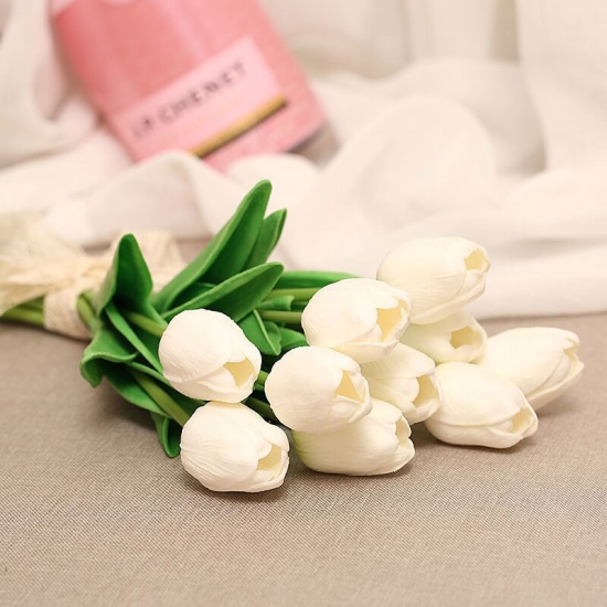 Bild von Weiß 1pcs PU-Tulpe-künstliche Blumen-Minitulpe für Haupthochzeits-Dekoration blüht Blumenstrauß-Dekoration