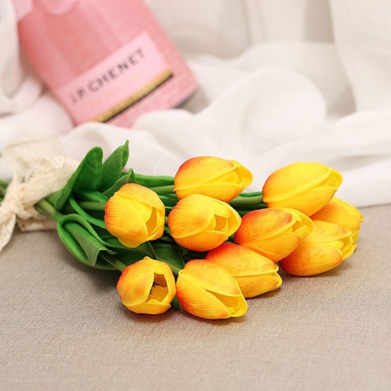 Picture of Orange 1pcs Pu Tulips Artificial Flowers Mini Tulip For Home Wedding Decoration Flowers Bouquet Decoration