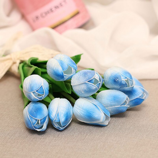 Picture of Blue 1pcs Pu Tulips Artificial Flower Mini Tulip For Home Wedding Decoration Flower Bouquet Decoration