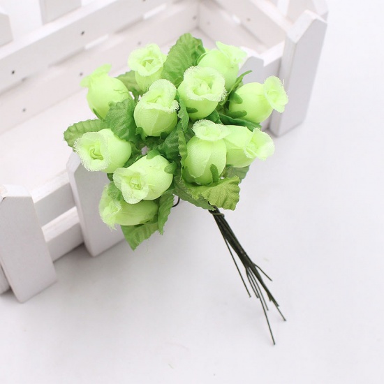 Picture of Green 12Pcs/lot Silk Artificial Flower Mini Rose Bouquet Wedding Home Decoration Craft Card Gift DIY Wreath accessories