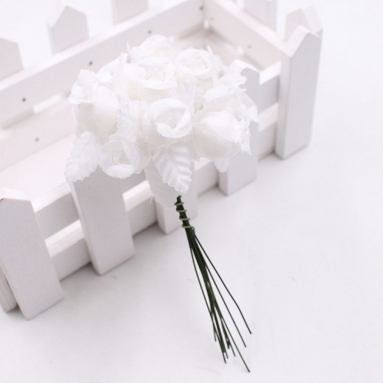 Picture of White 12Pcs/lot Silk Artificial Flower Mini Rose Bouquet Wedding Home Decoration Craft Card Gift DIY Wreath accessories