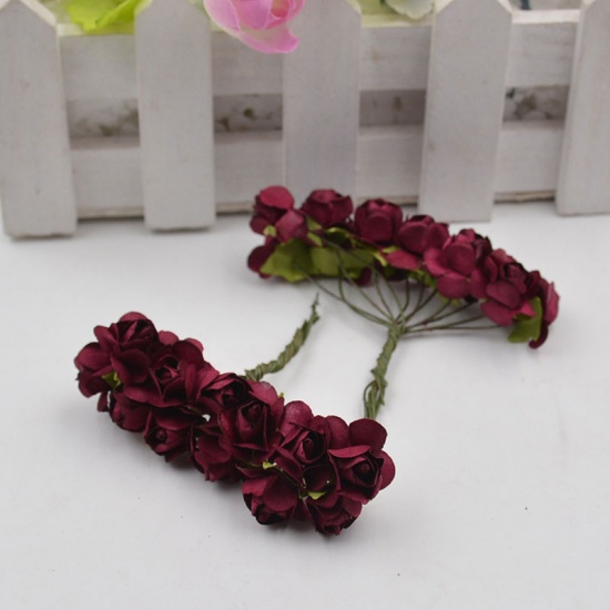 Picture of Deep Red - Style12 Artificial Flower Imitation Flower DIY Handicraft Fake Mini Rose Bouquet DIY Christmas Garlands Vases for Home Wedding Decoration