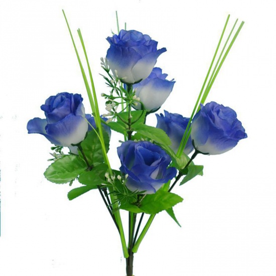 Image de Bleu imitation fleur en soie artificielle rose chiffon de soie petite fleur 7 pièces rose fleur pour Garden Plant Desk Decor Main - Holding Fleur