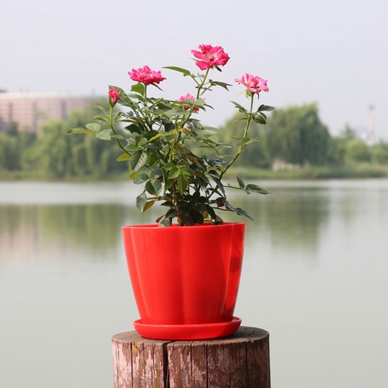 Picture of Red - Style2 Colorful resin Flower Pots Round Planters Pot Trays Plastic Pots Creative Small Pots For Succulent Plants Garden Décor