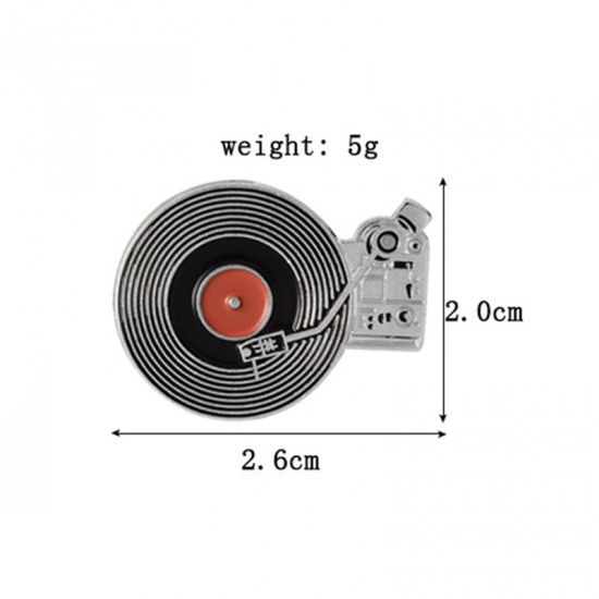 Bild von Brosche Vinyl-Plattenspieler Schwarz & Rot Emaille 26mm x 20mm, 1 Stück