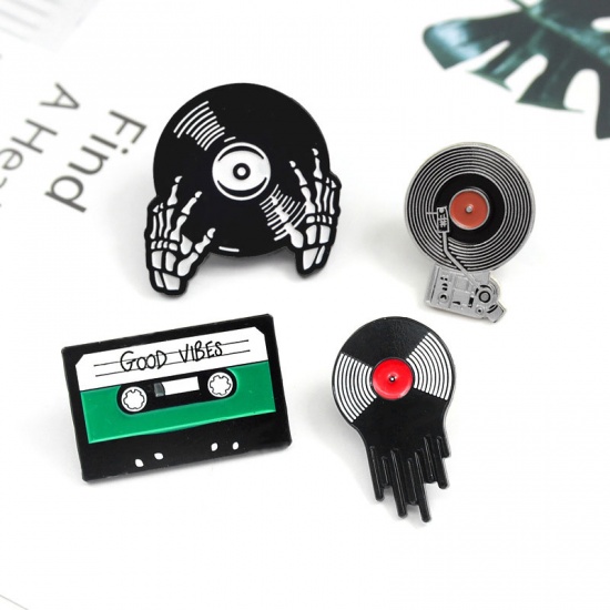 Picture of Pin Brooches Vinyl Records Black & Red Enamel 3cm x 1.8cm, 1 Piece