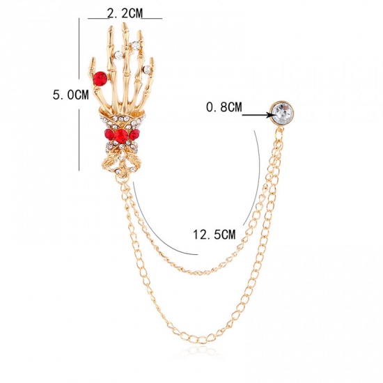 Picture of Halloween Pin Brooches Hand Gold Plated Clear & Red Rhinestone 12.5cm, 1 Piece