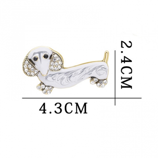 Picture of Christmas Pin Brooches Dog Animal White Clear Rhinestone 4.3cm x 2.4cm, 1 Piece