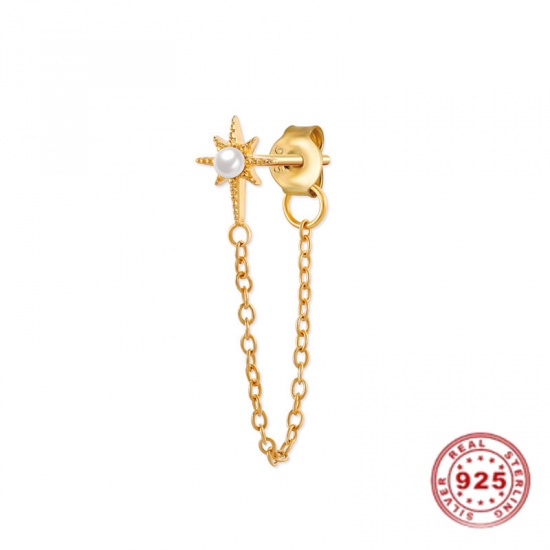 Imagen de Plata de Ley Cadena Pendiente Chapado en Oro Blanco Estrella Imitación de perla 3.5cm, 1 Unidad