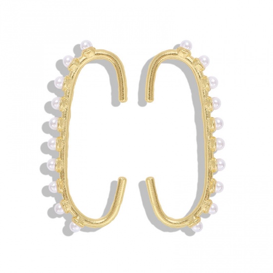 Immagine di Orecchino Oro Placcato Bianco forma di C Imitata Perla 9.4cm x 0.4cm, 1 Paio