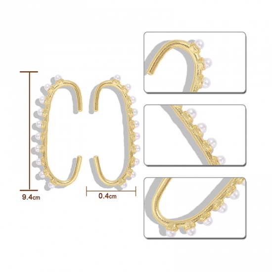 Immagine di Orecchino Oro Placcato Bianco forma di C Imitata Perla 9.4cm x 0.4cm, 1 Paio