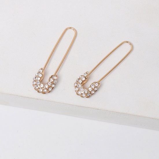 Picture of Earrings Gold Plated Pin Clear Rhinestone 3.5cm x 1cm, 1 Pair