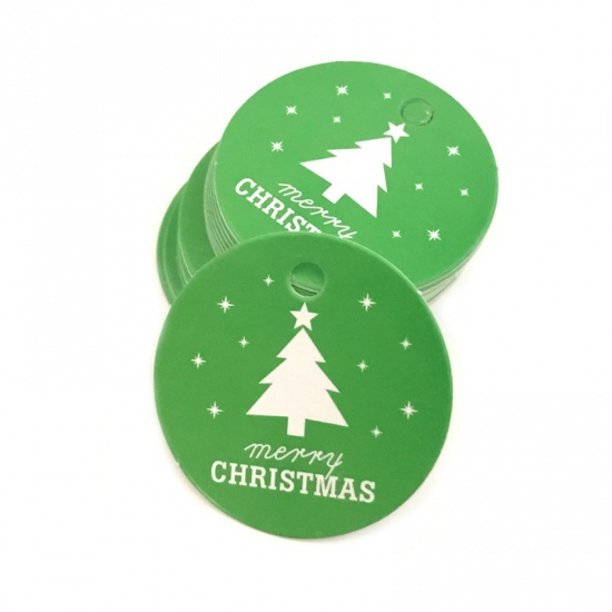 Immagine di Carta Tag appesi Tondo Bianco & Verde Albero di Natale 4.3cm Dia. 1 Serie (Circa 100Pz/Serie)