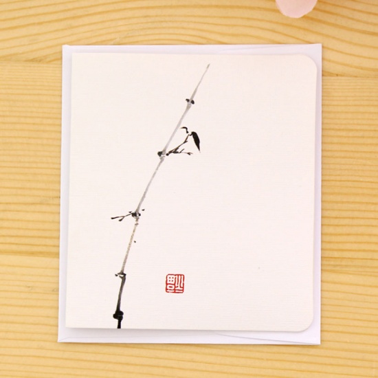 Picture of White - Bamboo creative classical Chinese style greeting card White minimalist message diy folding birthday Christmas New Year's Day greeting card