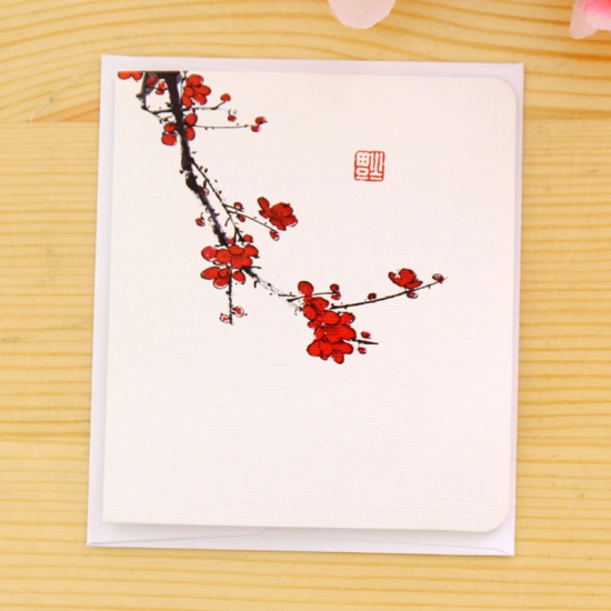 Picture of White - Mei creative classical Chinese style greeting card White minimalist message diy folding birthday Christmas New Year's Day greeting card