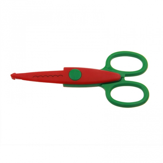 Picture of Red & Green - No. 1 small wave handmade diy photo album children's safety 5 inch lace scissors kindergarten fun scissors photo scissors