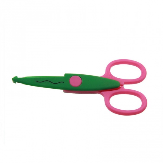 Picture of Pink & Green - No. 2 big wave handmade diy photo album children's safety 5 inch lace scissors kindergarten fun scissors photo scissors
