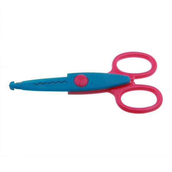Picture of Blue & Hot Pink - No. 3 small serrated manual diy album album child safety 5 inch lace scissors kindergarten fun scissors photo scissors